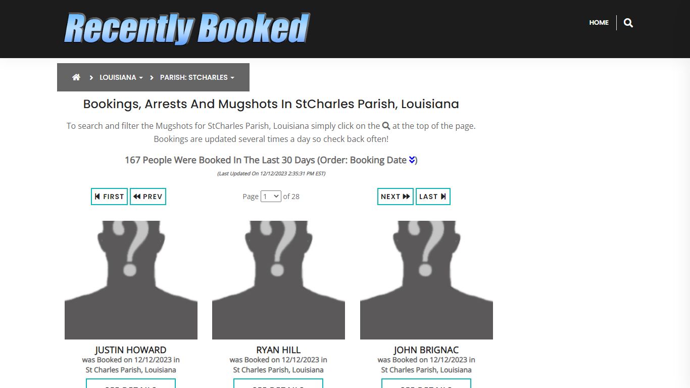 Bookings, Arrests and Mugshots in StCharles Parish, Louisiana